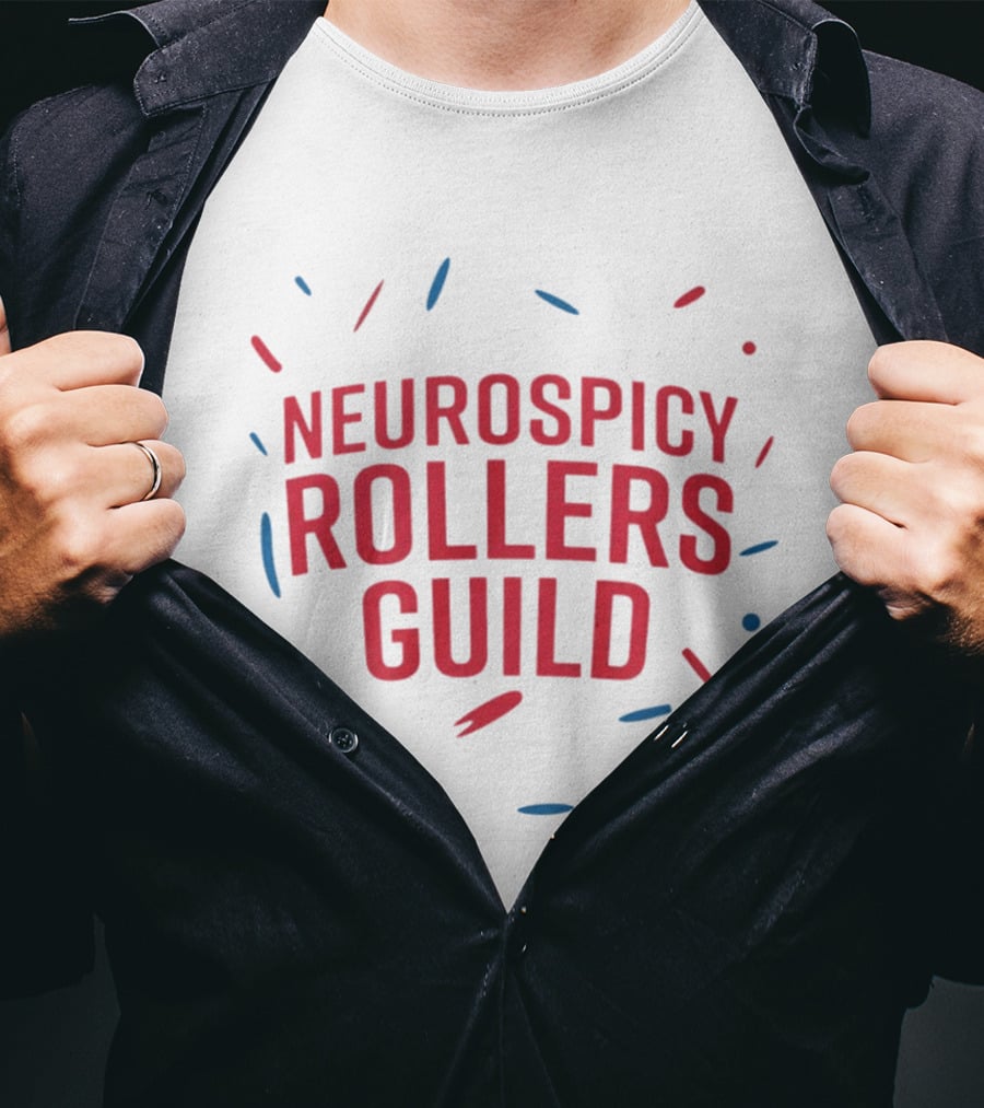 Neurospicy Rollers Guild Colorful Text Design With Red And Blue Accents T-Shirt