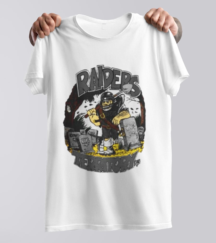 Raiders Territory Cartoon Character With Shovel And Tombstones T-Shirt