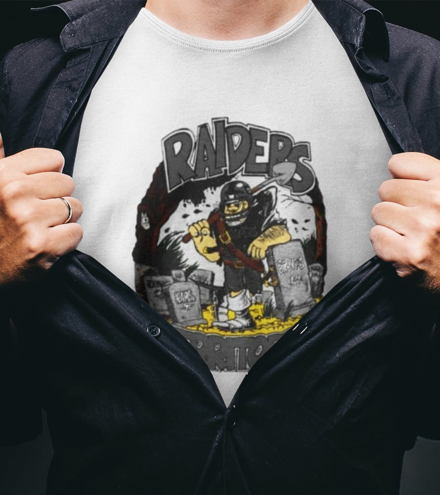 Raiders Territory Cartoon Character With Shovel And Tombstones T-Shirt