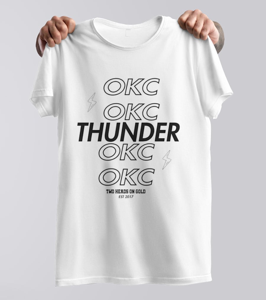 OKC Thunder NBA Two Heads On Gold Lightning 2017 T-Shirt