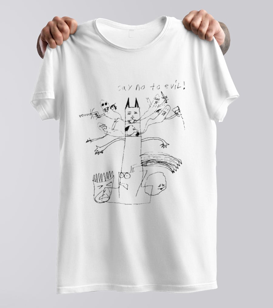 Say No To Evil Cat Multi Armed Creature Drawing Sketch T-Shirt