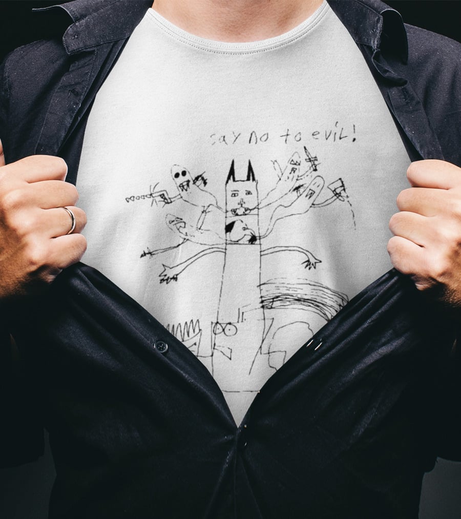 Say No To Evil Cat Multi Armed Creature Drawing Sketch T-Shirt