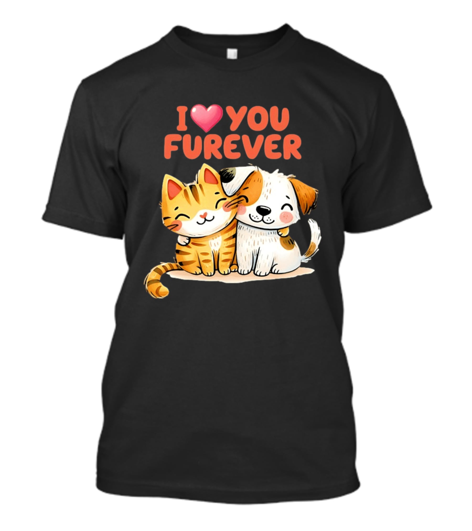 I Love You Furever Cat Hugging Dog T-Shirt