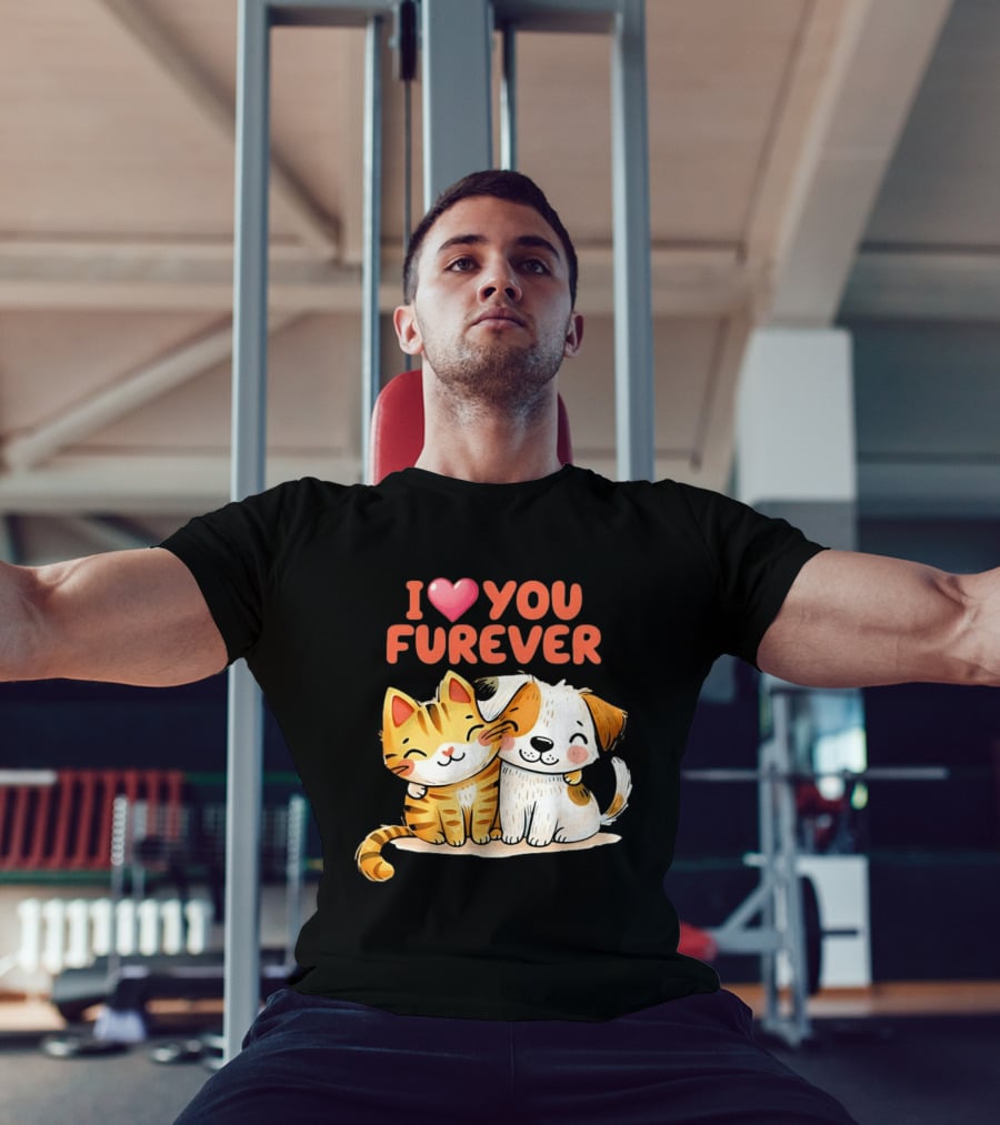 I Love You Furever Cat Hugging Dog T-Shirt