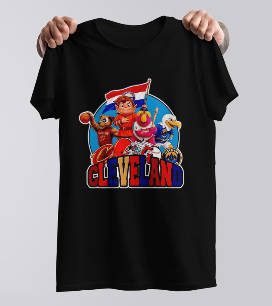 Cleveland City Mascots Cavaliers Guardians Browns Blue Jackets T-Shirt