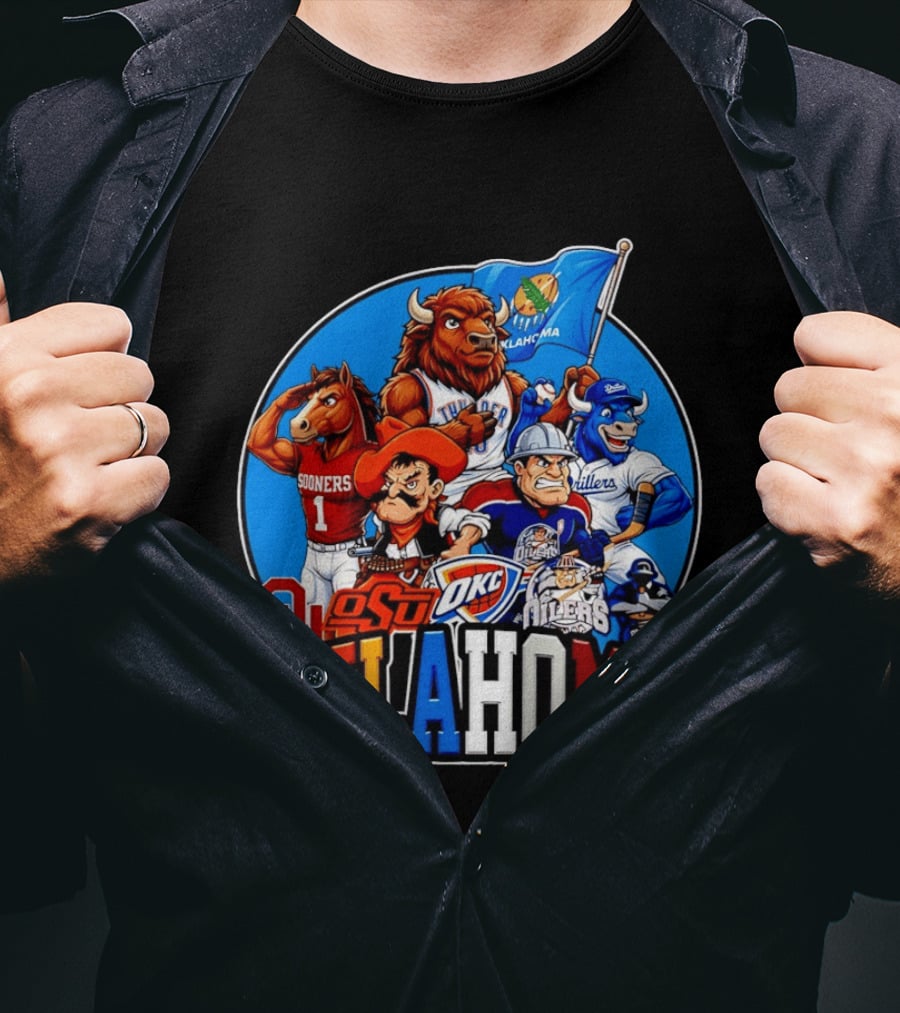 Oklahoma Sooners OSU OKC Thunder Drillers Oilers Mascots Collection T-Shirt