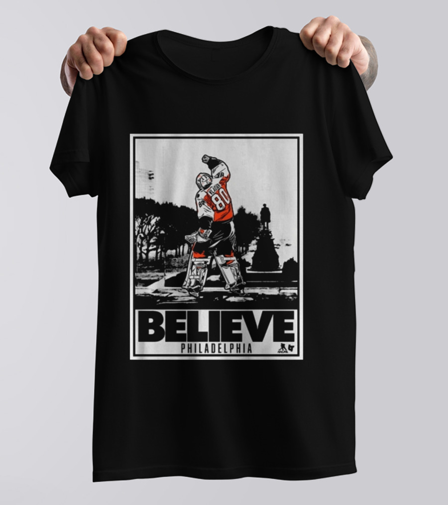 Dan Vladar 80 Jersey Believe Philadelphia Statue Hockey Scene T-Shirt