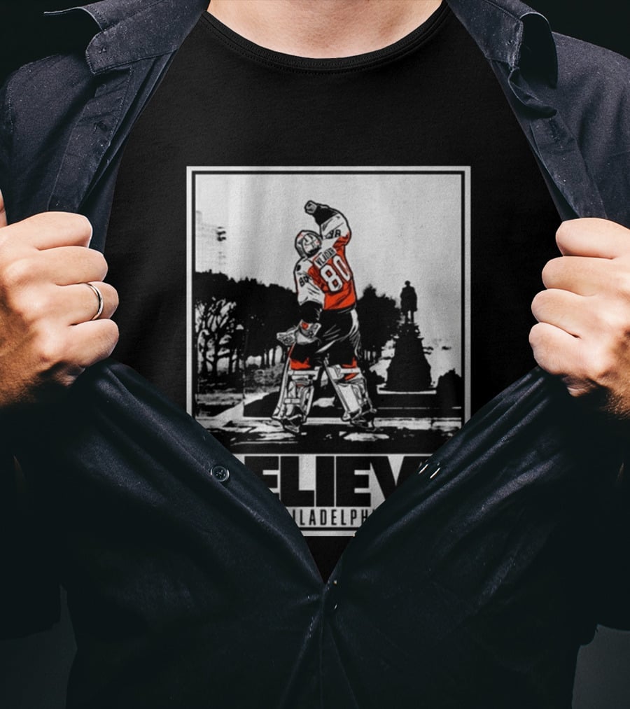 Dan Vladar 80 Jersey Believe Philadelphia Statue Hockey Scene T-Shirt