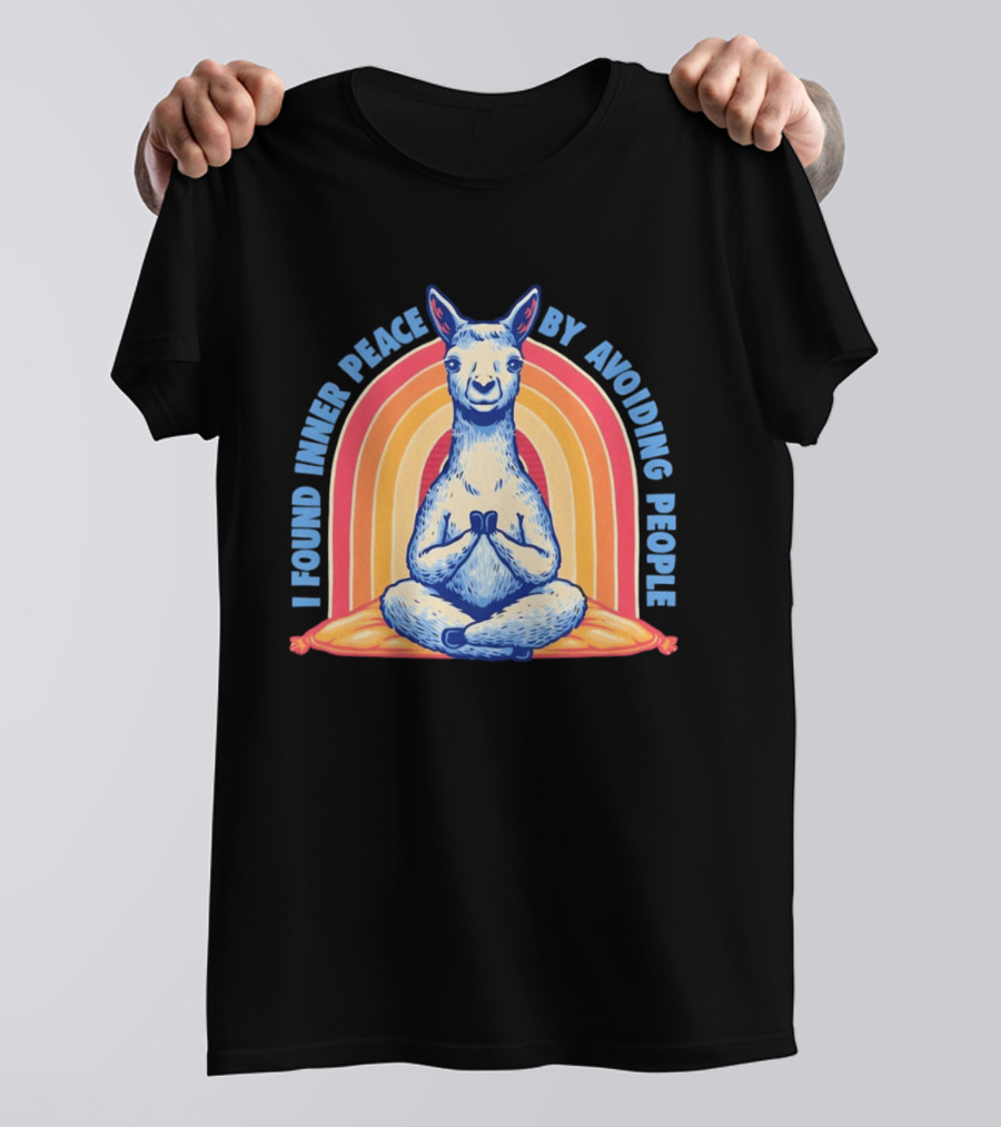 I Found Inner Peace By Avoiding People Meditating Llama Rainbow T-Shirt