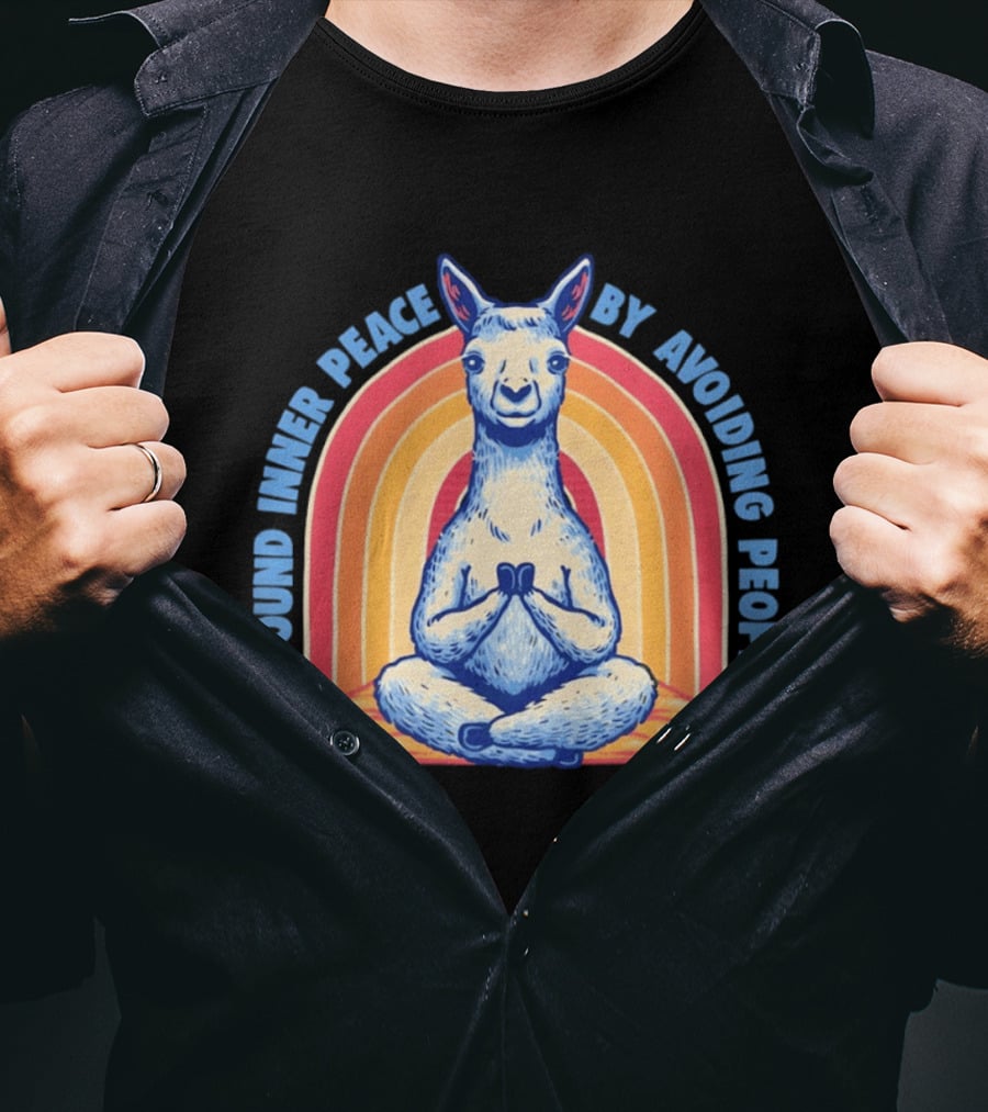 I Found Inner Peace By Avoiding People Meditating Llama Rainbow T-Shirt