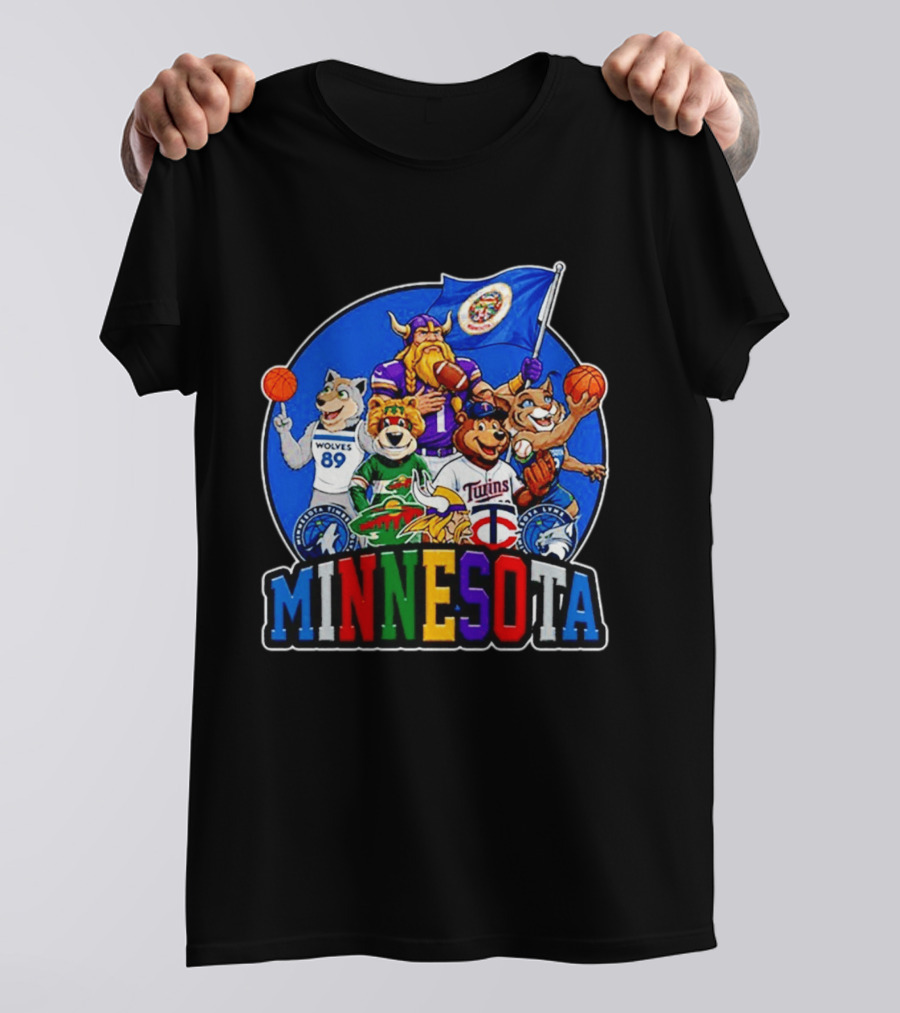 Minnesota Sports Team Characters Vikings Wolves Twins Wild Logos T-Shirt