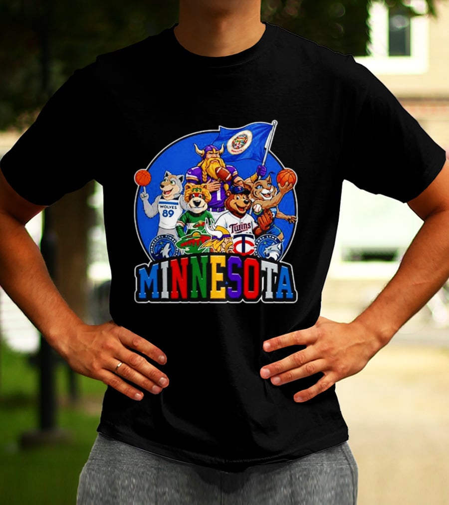Minnesota Sports Team Characters Vikings Wolves Twins Wild Logos T-Shirt
