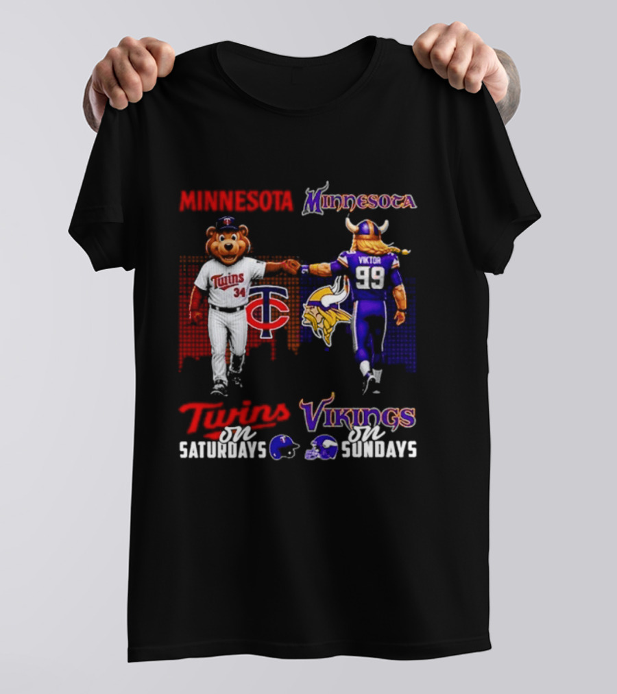 Minnesota Twins Saturdays Vs Vikings Sundays Sports Mashup T-Shirt