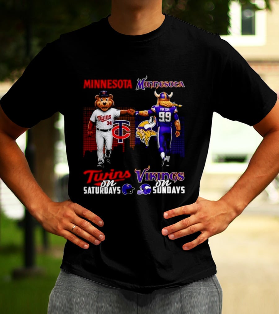Minnesota Twins Saturdays Vs Vikings Sundays Sports Mashup T-Shirt