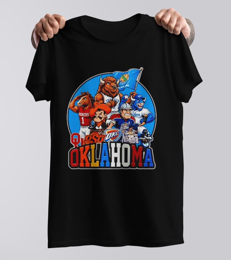 Oklahoma Sooners Cowboys Thunder Oilers Mascot Collage T-Shirt