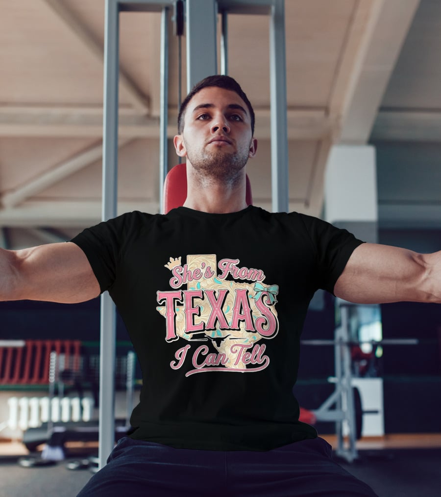 She's From Texas I Can Tell Texas Map Crown Bow T-Shirt