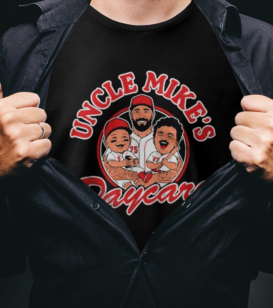 Uncle Mike's Daycare 75 Red Cap Family Fun Sports Team T-Shirt