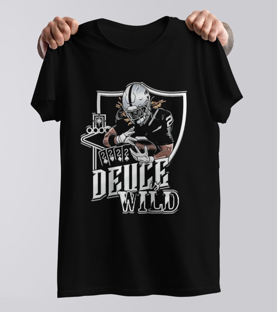 Deuce Is Wild Football Player Silver Helmet Playing Card Shield T-Shirt