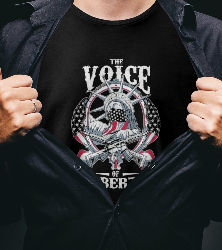 The Voice Of Liberty 2026 Patriotic Emblem Statue And Flag T-Shirt