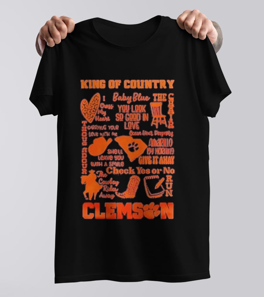 King Of Country Clemson Tigers Baby Blue Amarillo Check Yes Or No T-Shirt
