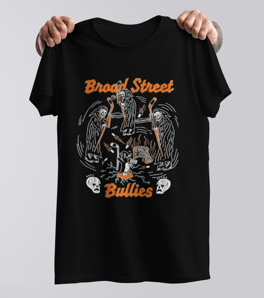 Philadelphia Broad Street Bullies Skull 2026 Hockey Sticks And Flames T-Shirt