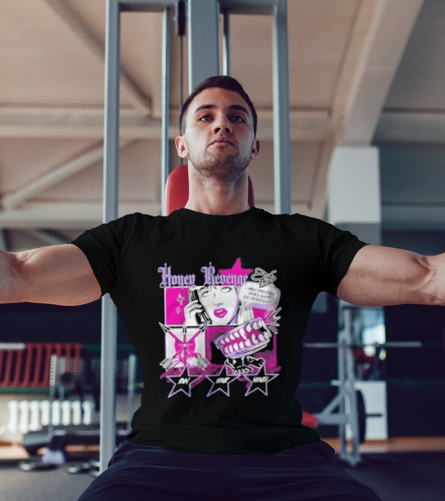 Honey Revenge Comic Style Pink And Black Lips Starburst T-Shirt