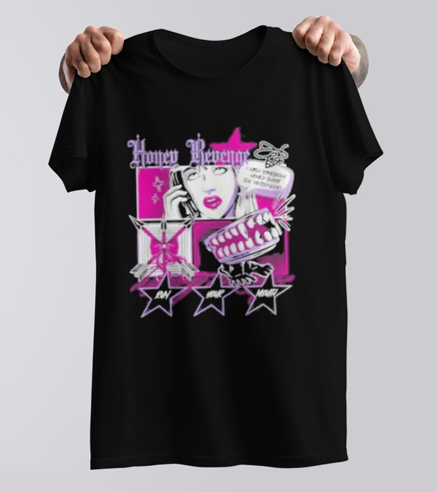 Honey Revenge Comic Style Pink And Black Lips Starburst T-Shirt