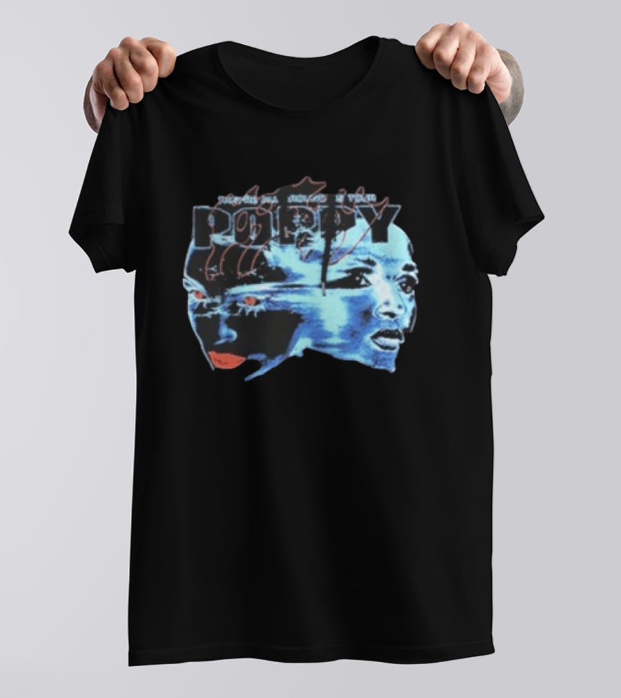 Poppy Split Poppy They're All Around Us Red Eyes Dual Faces Blue Tone T-Shirt