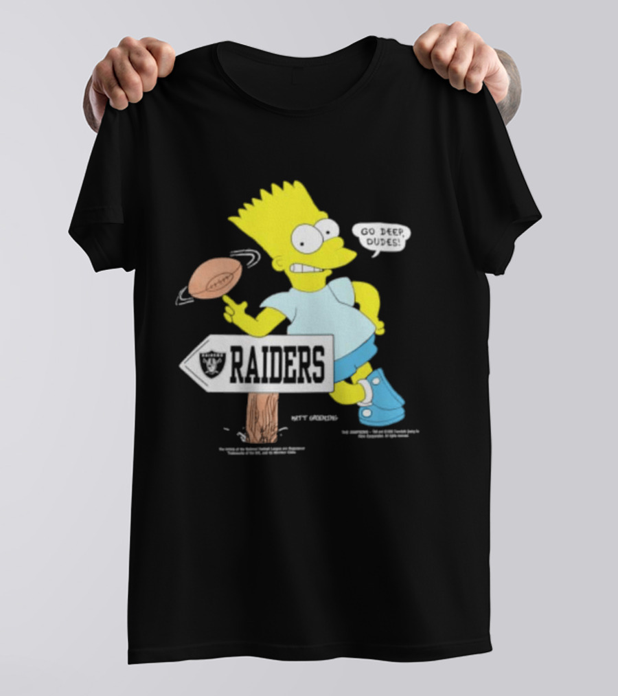 Raiders Bart Simpson Football Spin Near Raiders Sign T-Shirt