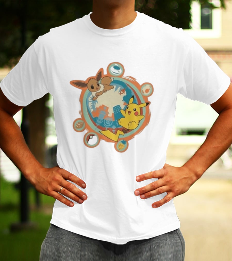 Pokémon GO 10th Anniversary Pikachu Eevee Celebration With Poké Ball And Elemental T-Shirt