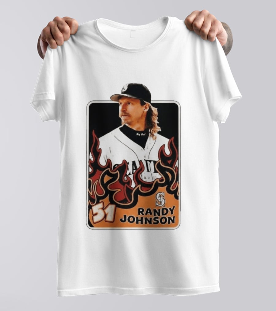 Seattle Mariners Randy Johnson Big Unit 51 MLB Baseball Flames T-Shirt