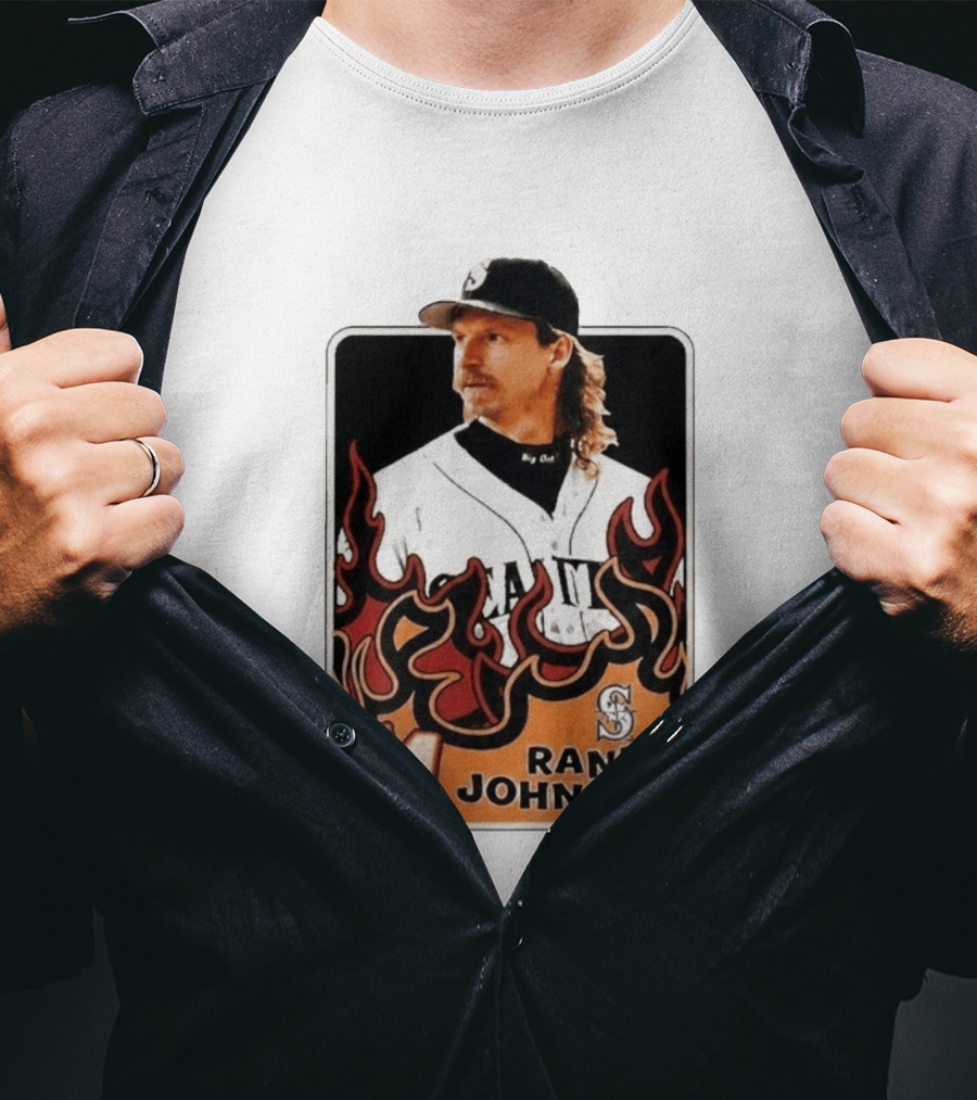 Seattle Mariners Randy Johnson Big Unit 51 MLB Baseball Flames T-Shirt