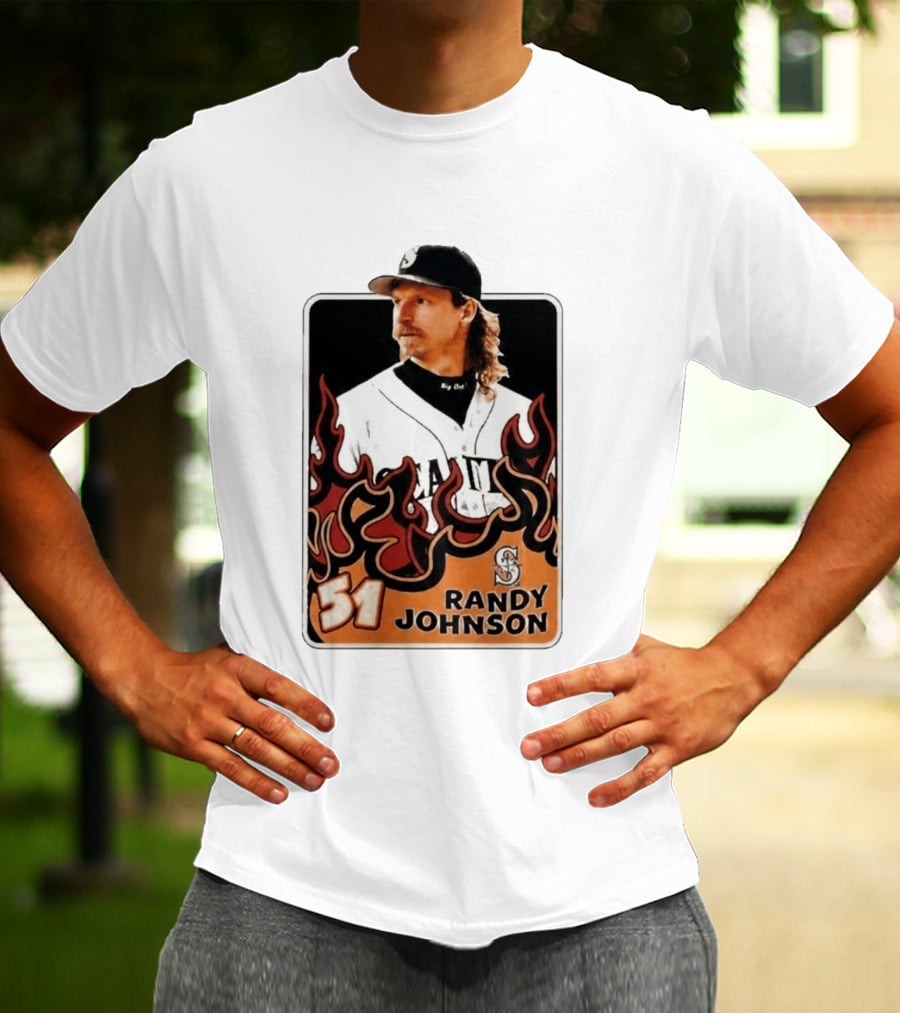 Seattle Mariners Randy Johnson Big Unit 51 MLB Baseball Flames T-Shirt