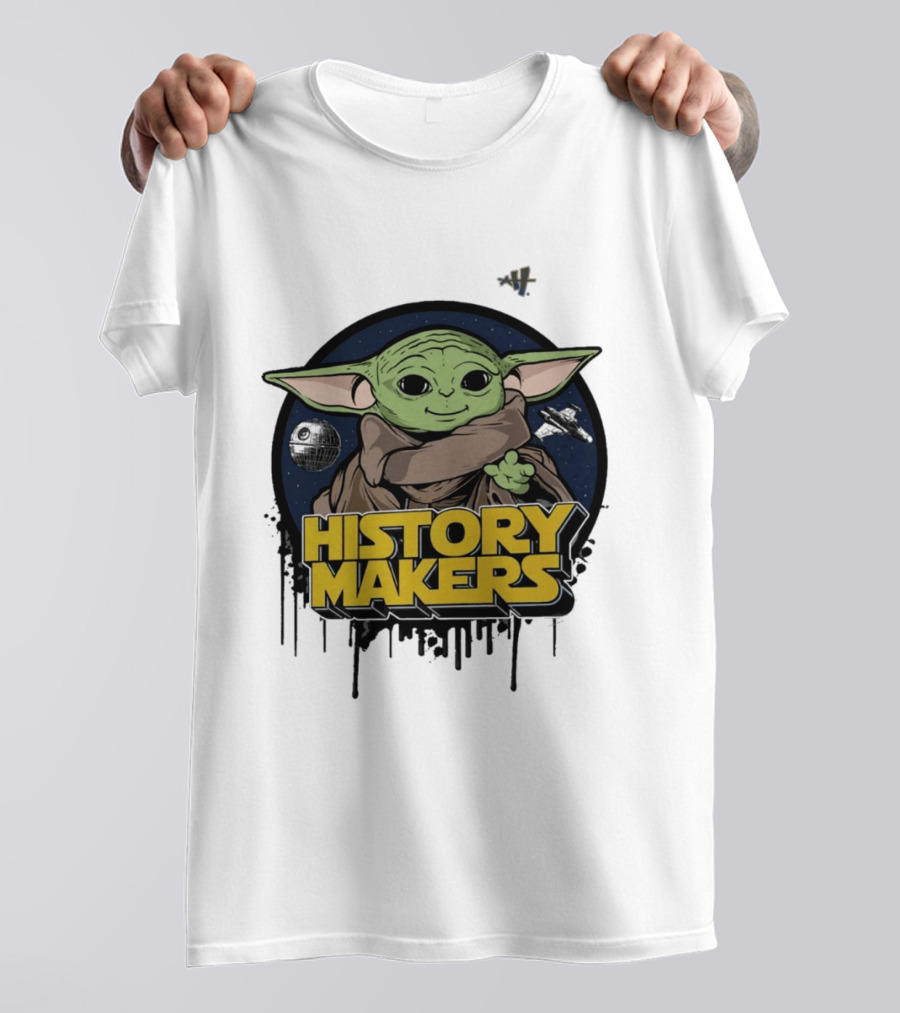 Baby Yoda History Makers Bold Text Starry T-Shirt