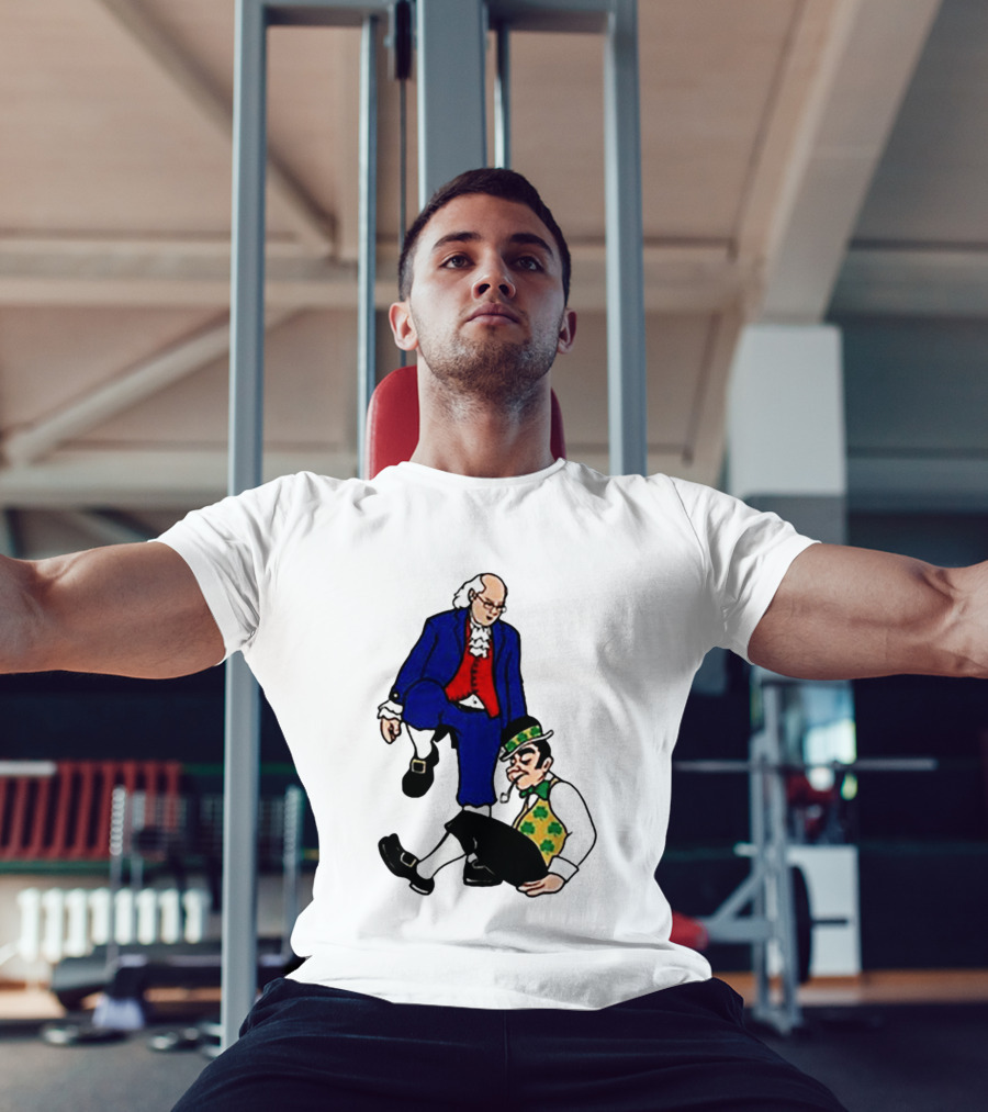 Ben Franklin Stepover Cartoon Colonial Vs Leprechaun T-Shirt
