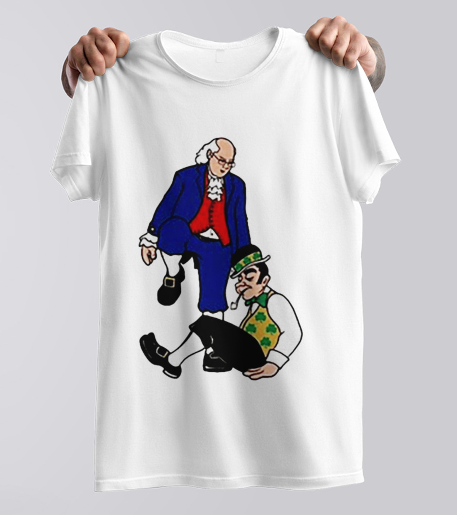 Ben Franklin Stepover Cartoon Colonial Vs Leprechaun T-Shirt