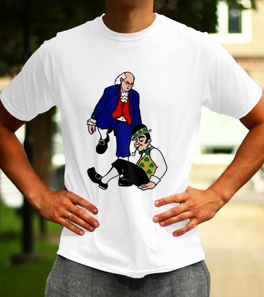 Ben Franklin Stepover Cartoon Colonial Vs Leprechaun T-Shirt