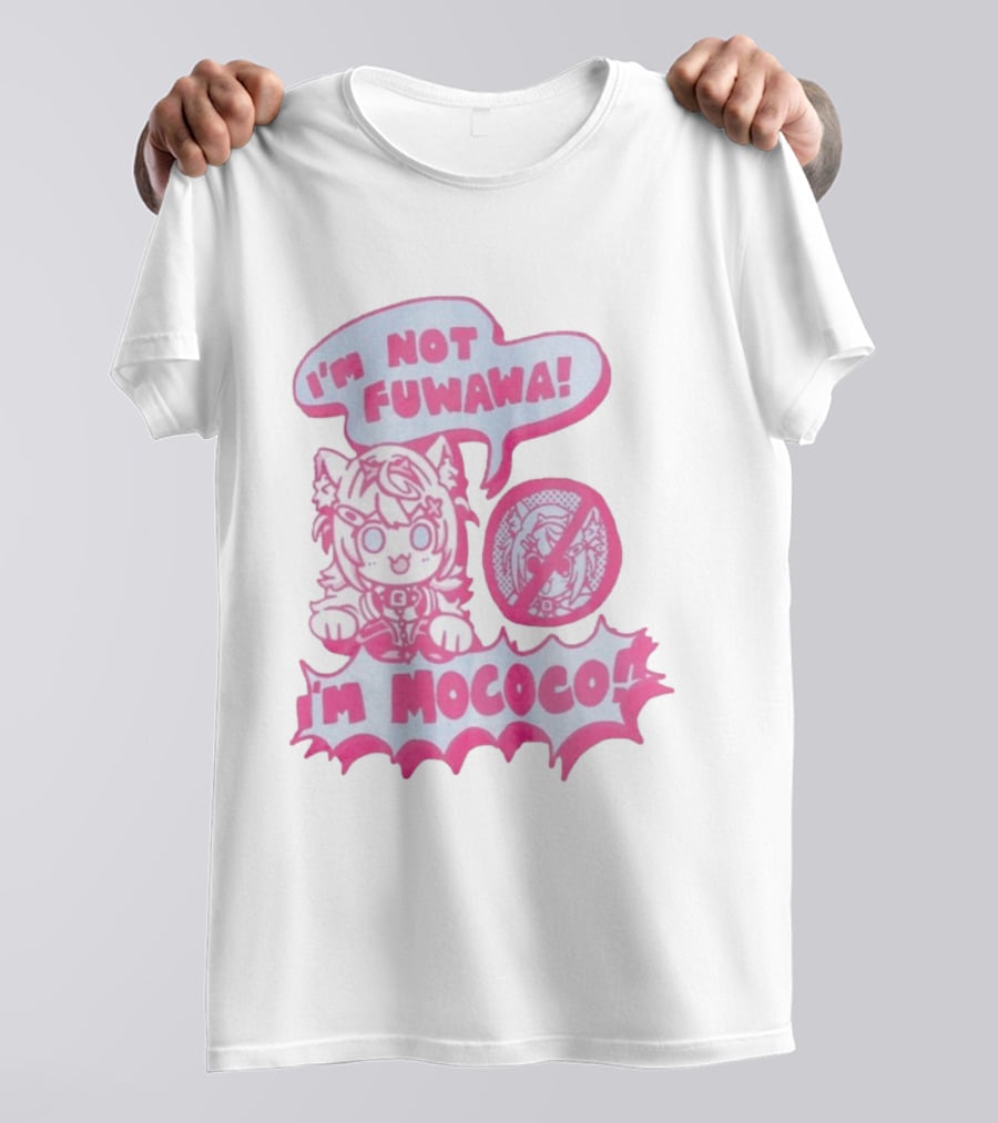 I'm Not Fuwawa I'm Mococo Anime Character Expression Pink And White Speech Bubbles T-Shirt