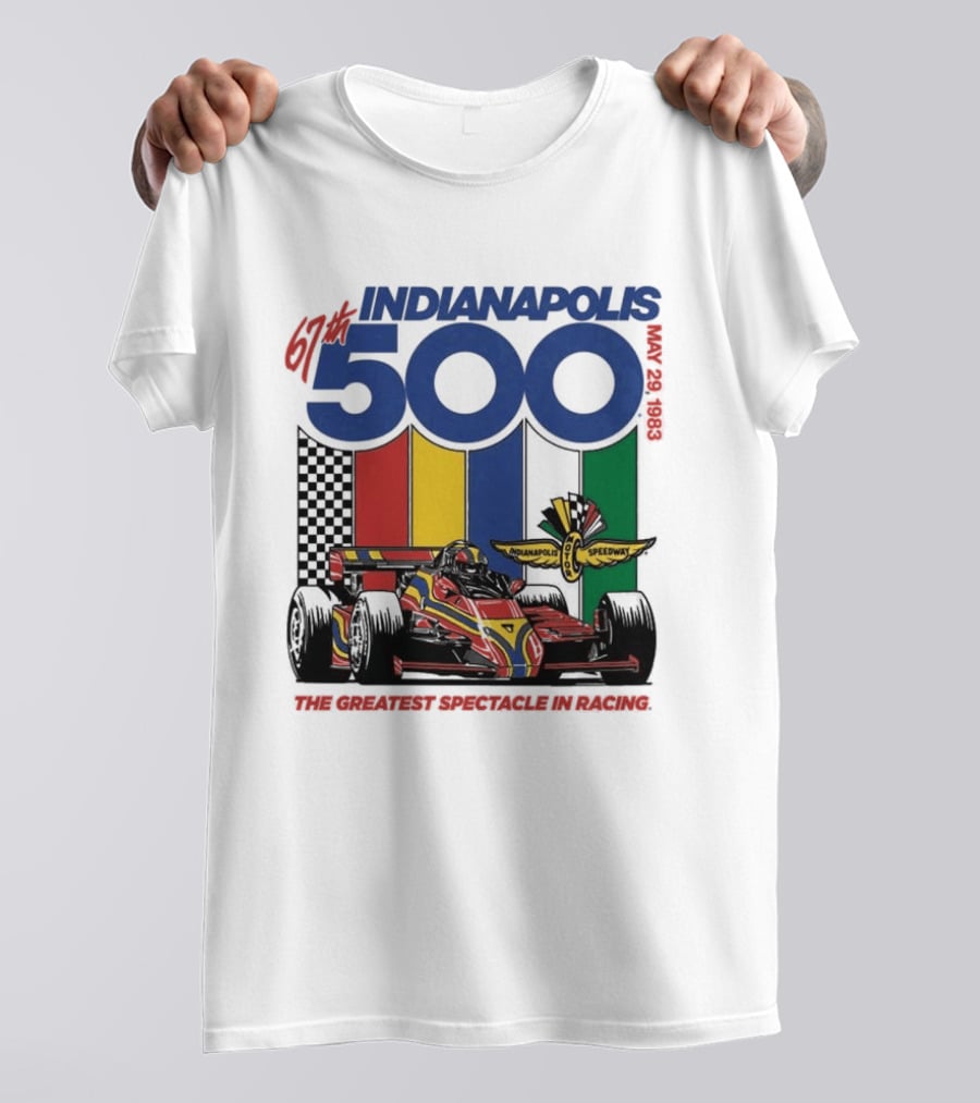 1983 Indianapolis 500 Racing Car With Speedway Wings And American Flag T-Shirt