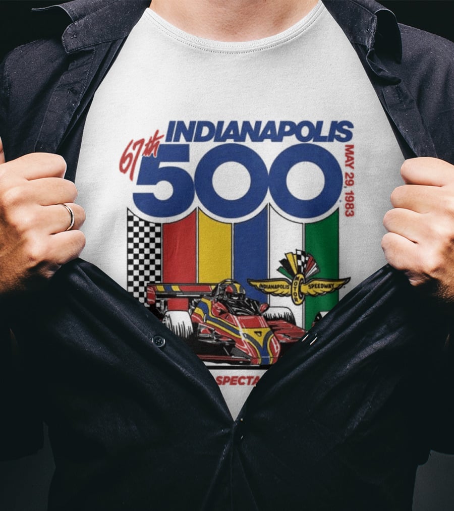 1983 Indianapolis 500 Racing Car With Speedway Wings And American Flag T-Shirt