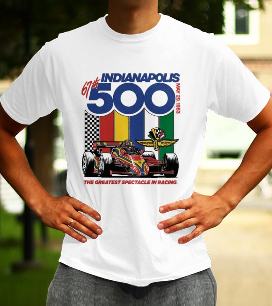 1983 Indianapolis 500 Racing Car With Speedway Wings And American Flag T-Shirt