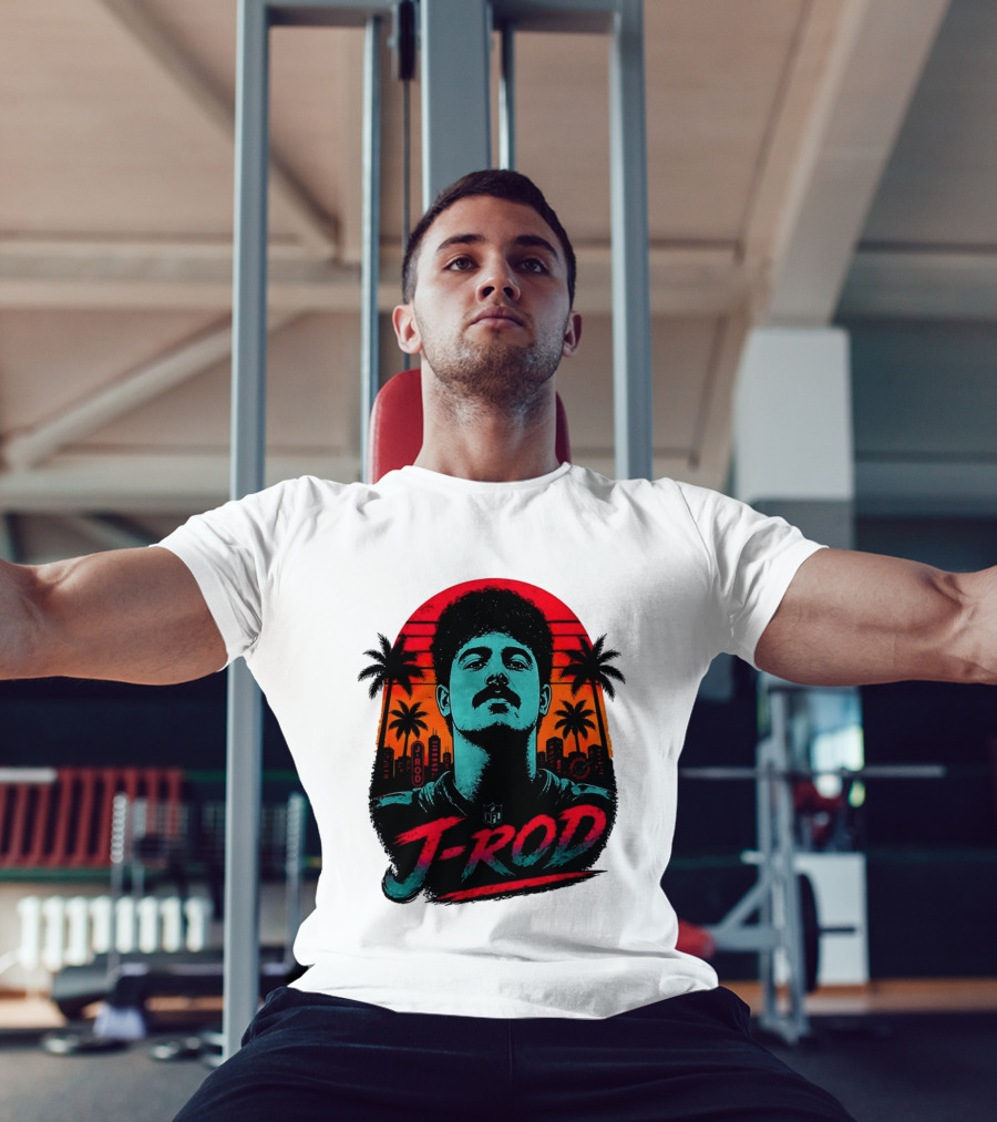 J Rod Retro Sunset Vibes With NFL And Palm Trees T-Shirt