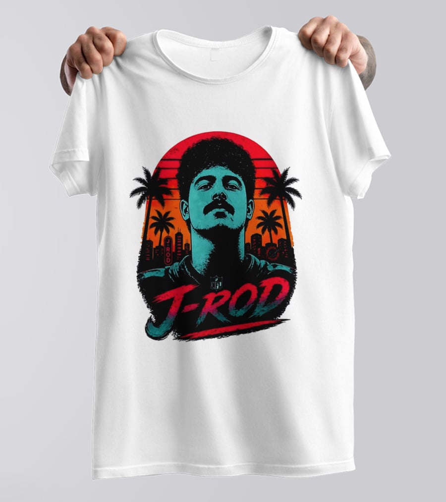J Rod Retro Sunset Vibes With NFL And Palm Trees T-Shirt