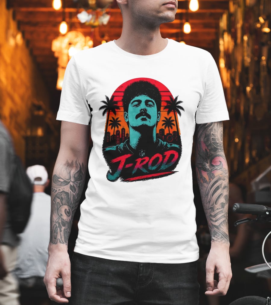 J Rod Retro Sunset Vibes With NFL And Palm Trees T-Shirt
