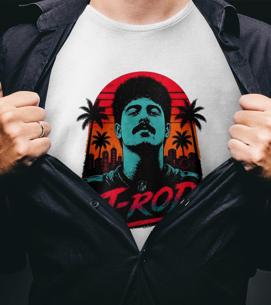 J Rod Retro Sunset Vibes With NFL And Palm Trees T-Shirt