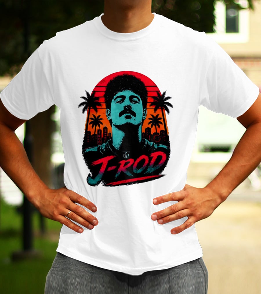 J Rod Retro Sunset Vibes With NFL And Palm Trees T-Shirt