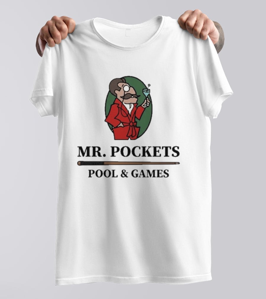 Mr. Pockets Pool And Games Iconic Gentleman With Martini And Cue T-Shirt