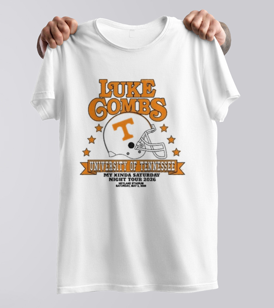 Luke Combs Neyland 05.02.2026 University Of Tennessee Football Helmet Stars Orange T-Shirt
