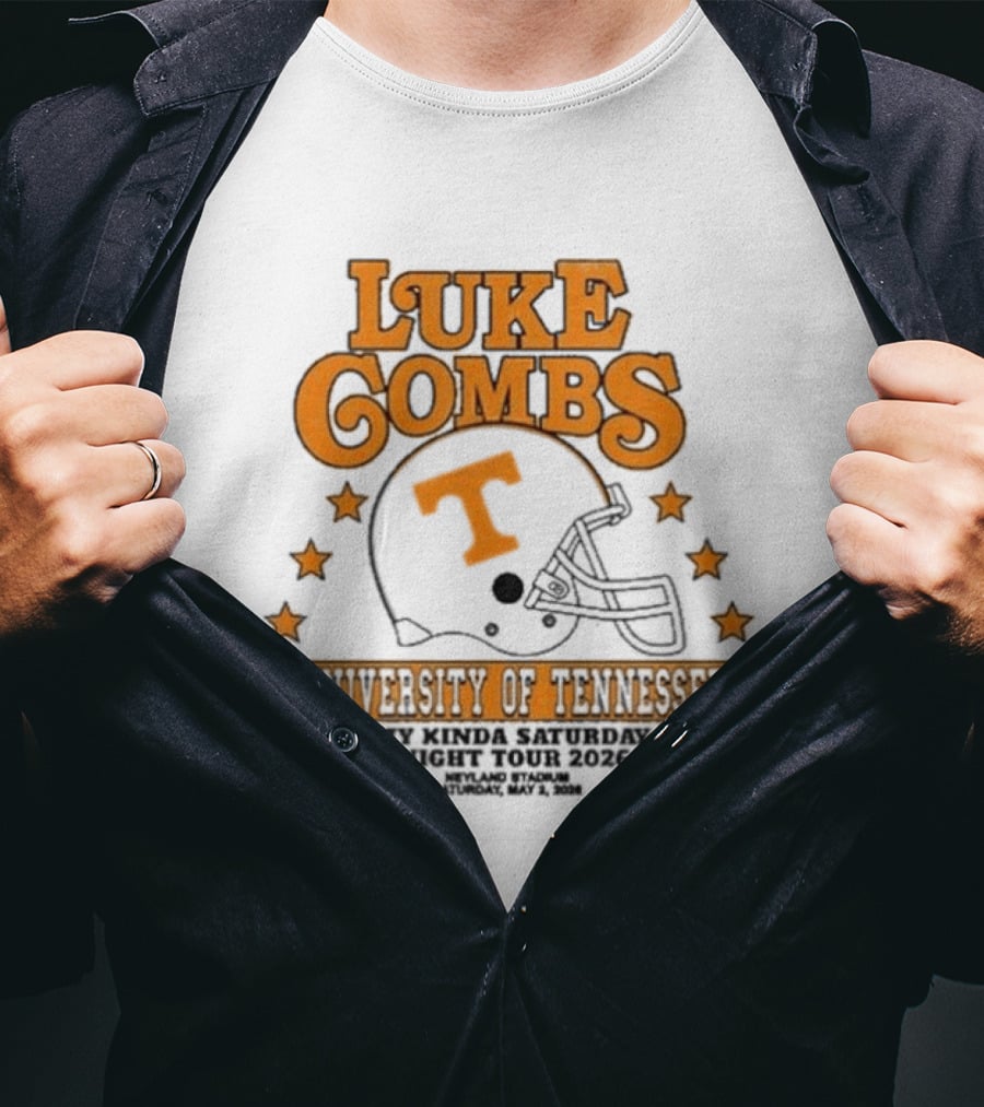 Luke Combs Neyland 05.02.2026 University Of Tennessee Football Helmet Stars Orange T-Shirt