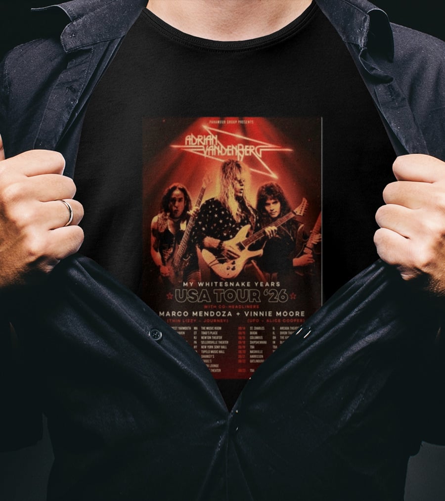 Paramour Group Presents Adrian Vandenberg My Whitesnake Years USA Tour 2026 With Marco Mendoza Vinnie Moore T-Shirt